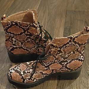 Lulu's Brown Fake Snakeskin Combat Boots